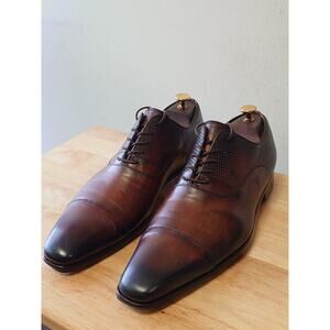 Magnanni Men’s Captoe 11.5M Brown Burnish Leather Oxford Dress Shoes